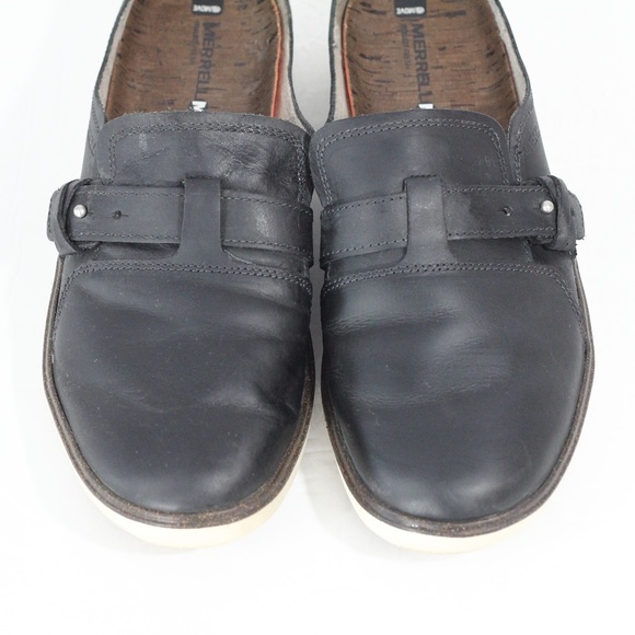 Merrell Shoes Women Leather Clogs sz 8.5 Slip on Black Flat - Picture 4 of 8